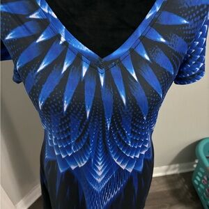 Blue Patterned V-Neck Dress